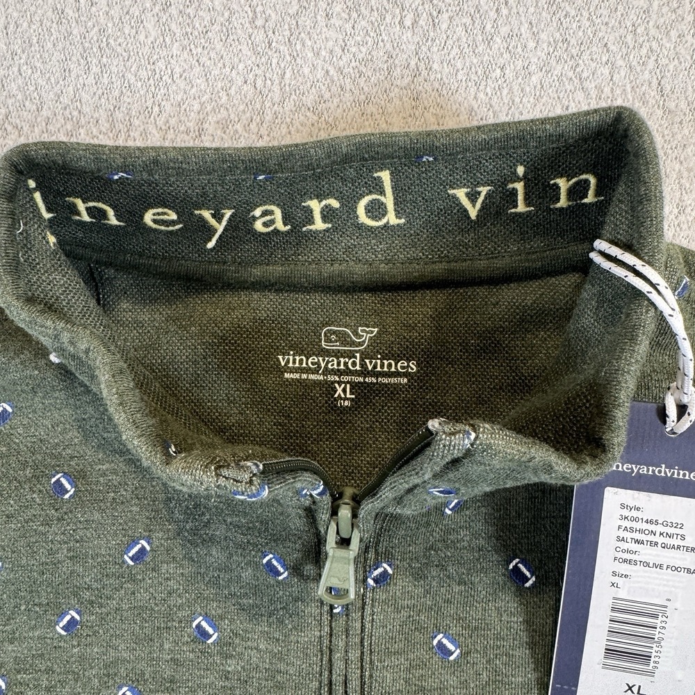 NWT Vineyard Vines Youth Boys XL Shirt Green Football All Over Print Quarter Zip - Picture 2 of 7